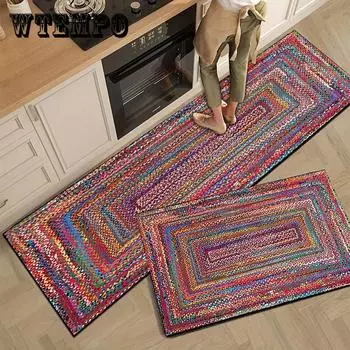 2PCS Directional Product Kitchen Комплект из двух предметов в стиле ретро-богемный стиль анти-усталость нескользящий ковер 40*60+40*120cm