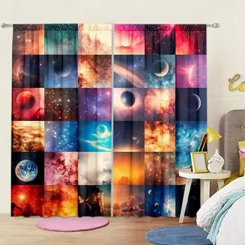 2pcs Distant Galaxy Images Printed Curtain for Home Decor - Rod Pocket Window Treatment for Bedroom, Office, Kitchen 52.5cmX116cm X 2pcs