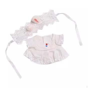 2Pcs Dolls Dress and Headband, Miniature Clothes Accs, Handmade Clothing Costume for 15-20cm Girl