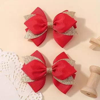 2Pcs Double Layer Glitter Bow Hair Clips for Girls Cute Grosgrain Ribbon Hair Accessories Children s Hairpins Bowknot Headwear
