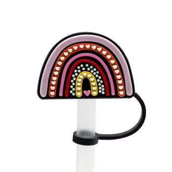 2pcs Dustproof Leopard Print Heart Straws Tips Silicone Straw Cap Straw Cover Best Friends A