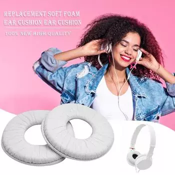 2pcs Ear Pillow Black/White Soft Sponge for MDR-ZX100 ZX300 (White)