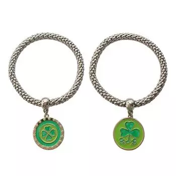 2pcs Elastic Bracelet Set Four Leaf Clovers Bangles Lucky Wristband Irish Party Bracelets Accessories for Women Girls 2