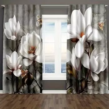 2pcs Elegant Flower Print Curtains Polyester Light Filtering Curtains Rod Pocket Processing Suitable For Living Room Bedroom 2x50W130H(CM)40x51in&Hook