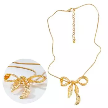 2Pcs Elegant Jewelry Set Pearls Beaded Necklace Butterfly Knot Pendant Neckchain Adjustable Choker Ornament for Women золотой