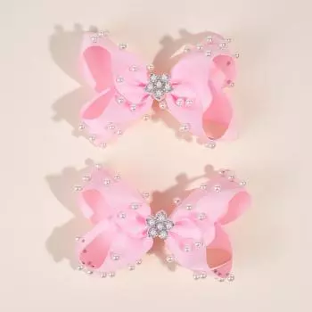 2Pcs Elegant Pearl Bow Hair Clip Pink Fully Beads Pearl Decoration Hairpin Sweet Handmade Barrette For Girl Children Accessories