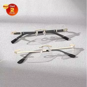 2PCS Elegant Women Rectangle Rimless Clear Glasses For Daily Reading Life Men Eyewear Decoration.