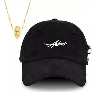 2Pcs Embroidered Broken Duck Tongue Cap Skull Pendant Necklace Set Sports Baseball Cap Fashion Leisure Men Women Couple Sun Hat Solid Colour Hat чёрный