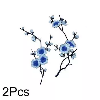 2Pcs Embroidery 17*8CM Applique Patch Clothing Plum Flower For Dress Embroidered Appliques DIY Iron Patches