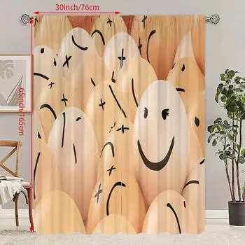 2pcs- Emotional expression printed curtain - Polyester material - suitable for bedroom, living room, study, private space 23Wx59L(60x150CM)x2