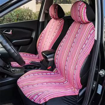 2Pcs Ethnic Style Car Seat Covers Fashion Car Accessory Pink Bohemian Women Car Front Seat Cover Universal For All Seasons розовый