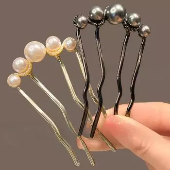 2pcs Fashion Metal U-Shaped Hair Sticks Women Girls Korean Simple Pearl Hair Clip Pins Bun Maker Hairstyle Tools Hair Accessory