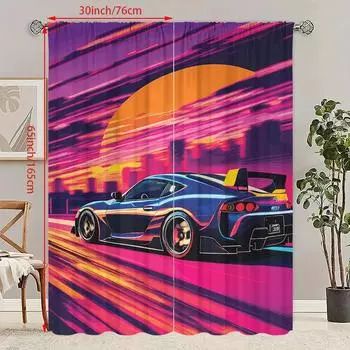 2PCS- Fast & Furious - Шторы с принтом - Материал полиэстер - Подходит для спален, гостиных, кабинетов, частных помещений 23Wx59L(60x150CM)x2