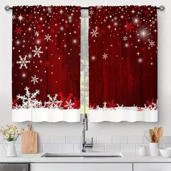 2pcs Festive Christmas Curtains Classic Red Polyester Rod Pocket Light-Filtering Drapes Digital Print Decor for Living Room 2x50W130H(CM)40x51in&Hook