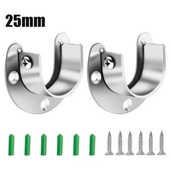 2pcs Flange Rod Holder Stainless Steel Closet Rod Bracket End Supports Sockets For Wardrobe Open Flange Seat Home Hardware 2Pcs