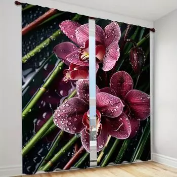 2pcs Flower Curtain Polyester Rod Pocket Curtains with Landscape Print Machine Washable Digital Printed Curtains for Bedroom (W50cmxH130cm)x2&Rod Pocket