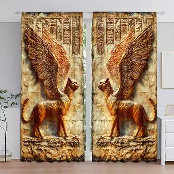 2pcs Flying Leopard Wings Printed Curtain for Home Decor - Rod Pocket Window Treatment for Bedroom, Office, Kitchen 52.5cmX116cm X 2pcs