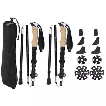 2pcs Folding Hiking Poles Set Outdoor Walking Climbing Alpenstocks Black Aluminum Alloy