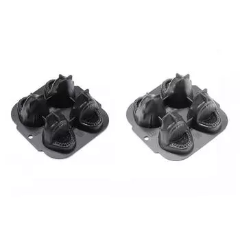2pcs Food Grade Silicone Ice Cube Tray 3D Ice Cube Maker Durable Sharks Ice Cube Mold Summer 2Pcs