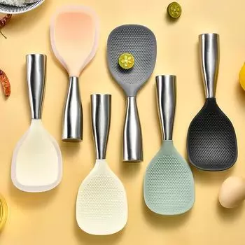 2Pcs Food Grade Silicone Rice Spoon Household Non Stick Pot Cooking Spoon High-temperature Resistant Kitchen Tools