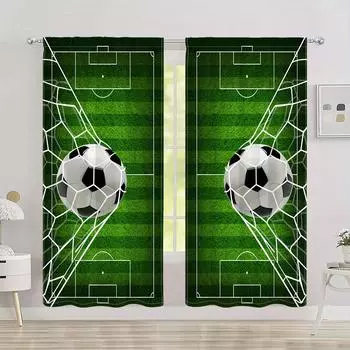 2pcs Football Soccer Patterns Semi Blackout Rod Pocket Curtains For Bedroom Office Kitchen Living Room Home Decor Rod Pocket (50Wx50H)x2(CM)&Rod Pocket