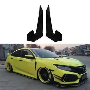 2Pcs For Honda Civic Type R 2016-2021 Glossy Black Front Bumper Fangs Dividers Fins Air Knife