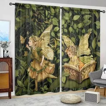 2pcs Forest Elves Printed Curtain for Home Decor - Rod Pocket Window Treatment for Bedroom,Office,Kitchen,Living Room,and Study 52.5cmX116cmX2pcs