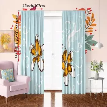 2pcs- Fresh flowers - Printed curtains - Polyester material - suitable for bedrooms, living rooms, study rooms, private Spaces 23Wx59L(60x150CM)x2