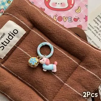 2Pcs Funny Cartoon Sausage Dog Keychain Pendant Cute Animals Key Ring Exquisite Backpack Decoration Accessories Gifts