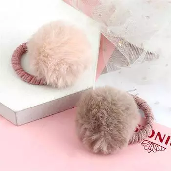 2PCS Furry Balls Hair Ties Cute Hair Rubber Bands For Children Girls Headwear Elastic Ponytail Holder Scrunchie Hair Accessories Size fits all