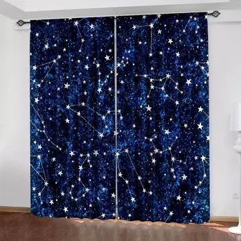 2pcs Galaxy Curtains Outer Space Nebula Universe Starry Sky Stars Printed Curtain For Bedroom Living Room Window Drapes Home 100W130H(CM)40x51in&Grommet Top