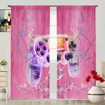 2pcs Game Controller Printed Curtains Rod Pocket Decorative Window Drapes Window Treatments For Bedroom Living Room Home Decor (W50H130cm)-2pcs&Hook