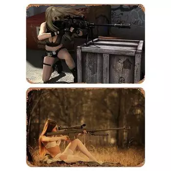 2Pcs Girl Vintage Metal Plate Rectangular Iron Painting Home Bar Decor 40x30cm -