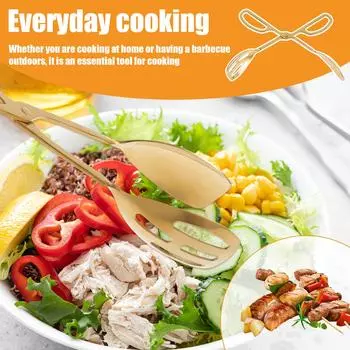 2Pcs Gold Buffet Salad Tongs Stainless Steel Food Serving Tongs Easy Grip Food Scissor Tongs Non Slip Kitchen Tongs Ergonomic золотой