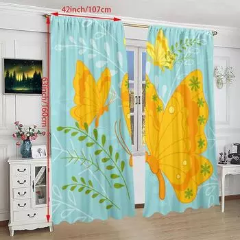 2PCS-Gold butterfly - Printed curtain - Polyester material - suitable for bedrooms, living rooms, study rooms, private Spaces 23Wx59L(60x150CM)x2