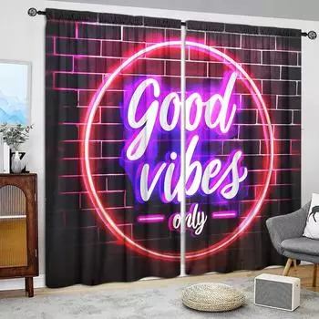 2pcs Good Vibes Only Printed Curtain for Home Decor - Rod Pocket Window Treatment for Bedroom, Office, Kitchen and Living Room 52.5cmX116cm X 2pcs