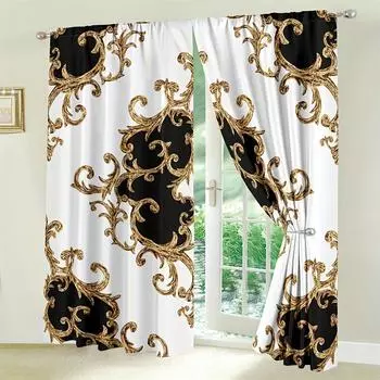 2pcs Gorgeous Golden Flowers Printed Curtain For Home Decor Rod Pocket Window Treatment For Bedroom Office Kitchen Living Room (W50cmxH130cm)x2&Rod Pocket