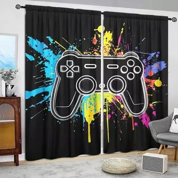 2pcs Graffiti Handle Printed Curtain for Home Decor - Rod Pocket Window Treatment for Bedroom, Office, Kitchen, Living Room 52.5cmX116cmX2pcs