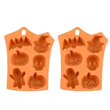 2Pcs Halloween Silicone Baking Molds with Pumpkin Skeleton Head Bat Ghost Shape Cake Mold Cupcake L