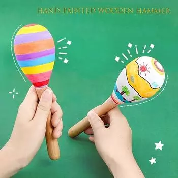 2pcs Hand-painted Wooden Hammer Children s Handmade Diy Hand-painted Hammers DIY Wooden Art Painting Tools Supplies