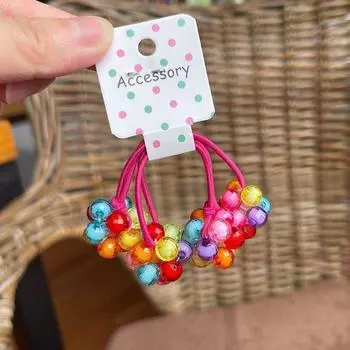 2PCS Handmade Bead Colored Ball Elastic Hair Bands for Girls Cute Children s Hair Accessories Baby Headwear Ties