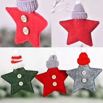 2Pcs Hanmade Small Tree Creative For Decoration Christmas Tree Decor Star Tree with Knit Hats Home Decor Red Five-star Ornaments Versatile Pendant Gray Star
