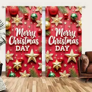 2pcs Have Festive Atmosphere Printed Curtain for Christmas Home Decor - Rod Pocket Window Treatment for Bedroom,Office,Kitchen 52.5cmX116cm X 2pcs