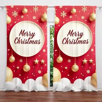 2pcs Having Christmas Atmosphe Printed Curtain for Christmas Home Decor - Rod Pocket Window Treatment for Bedroom,Office,Kitchen 52.5cmX116cm X 2pcs