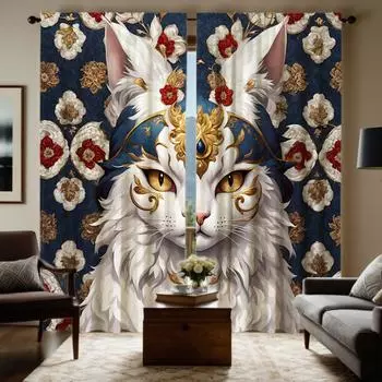 2pcs HD Euro-American style embroidery Elvis decorative curtain Blue tie digital printed curtain Home decoration style decora W52H63inchW132H160c