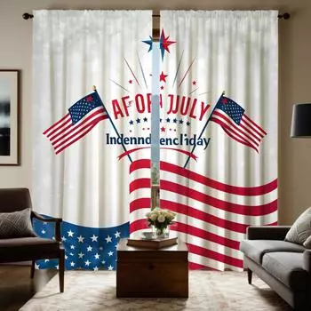 2pcs HD July Independence Day American flag decorative curtain Red tie digital printed curtain Home Decoration style Decorati W52H63inchW132H160cm