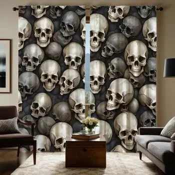 2pcs HD skull model decorative curtain White tie digital printed curtain Home Decoration style Decorated living room bedroom W52H63inchW132H160cm
