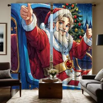 2pcs HD Sleigh Santa Decoration curtain Red Tie digital printed curtain Home Decoration style Decorate living room Bedroom We W52H63inchW132H160cm