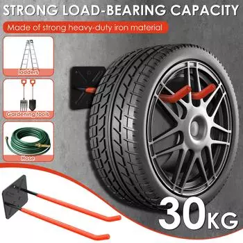 2Pcs Heavy Duty Garage Hooks Wall Mounted Power Tool Hanger Wheel Water pipe Cable Storage Hooks Garden Tool Organizer Rack