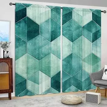 2pcs Hexagonal Art Printed Curtain for Home Decor - Rod Pocket Window Treatment for Bedroom,Office,Kitchen,Living Room,and Study 52.5cmX116cmX2pcs